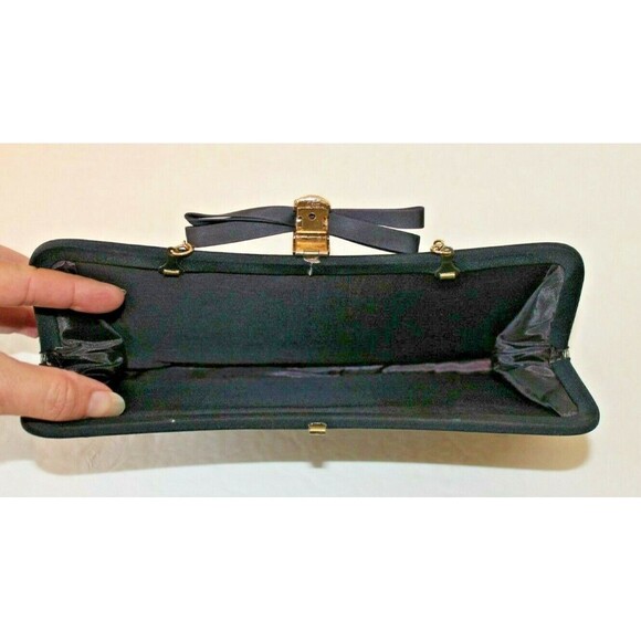 Black Evening Bag Vintage Clutch Purse Gold Chain Ornate Clasp